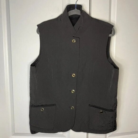 Talbots Black Quilted Old Money Preppy Equestrian Neutral Button Down Vest Large - Picture 5 of 7